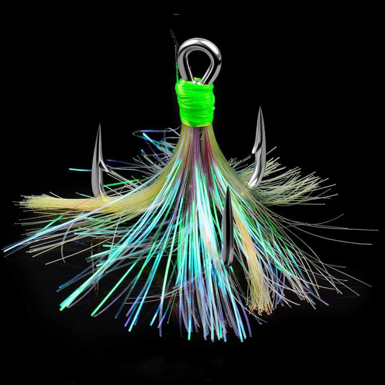 PROBEROS 10pcs /Box Dressed Treble Hooks with Feathers and Flash Ultra-Sharp High Carbon Steel Replacement Hooks, Spec: No. 2/0