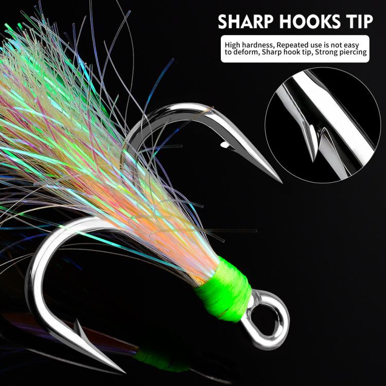 PROBEROS 10pcs /Box Dressed Treble Hooks with Feathers and Flash Ultra-Sharp High Carbon Steel Replacement Hooks, Spec: No. 3/0