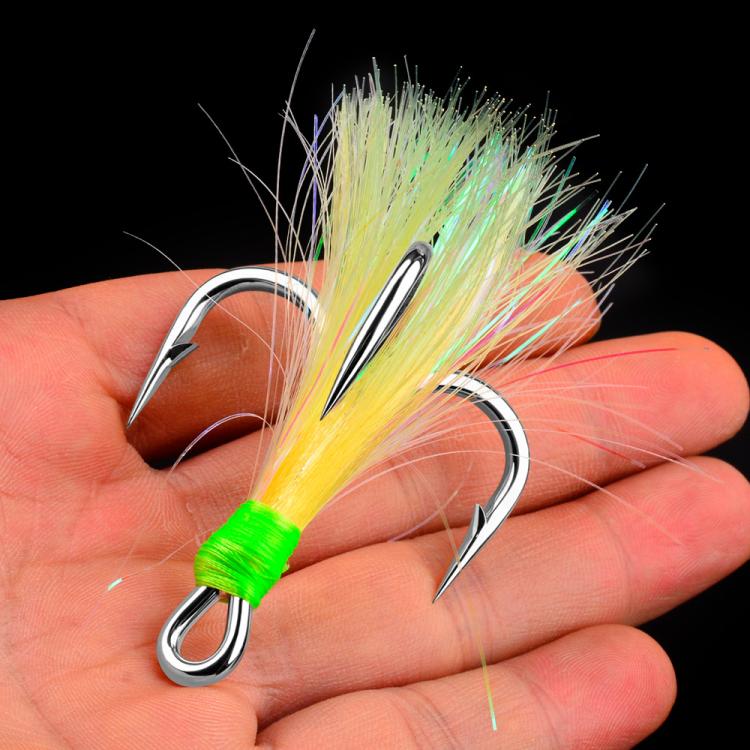 PROBEROS 10pcs /Box Dressed Treble Hooks with Feathers and Flash Ultra-Sharp High Carbon Steel Replacement Hooks, Spec: No. 1
