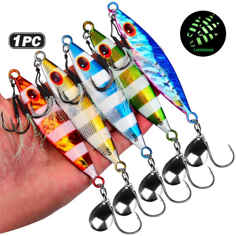 PROBEROS LF179 Metal Jigging Lures with Spinner Blade Glow in the Dark Saltwater Fishing Jigs, Size: 30g