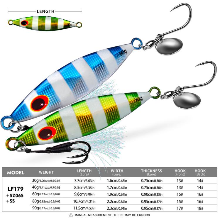 PROBEROS LF179 Metal Jigging Lures with Spinner Blade Glow in the Dark Saltwater Fishing Jigs, Size: 30g