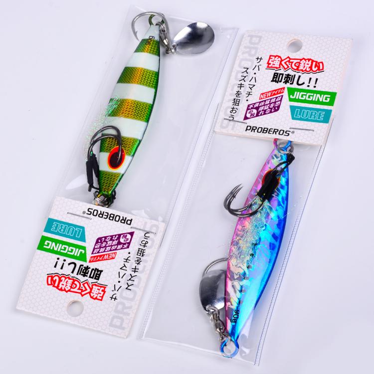 PROBEROS LF179 Metal Jigging Lures with Spinner Blade Glow in the Dark Saltwater Fishing Jigs, Size: 30g