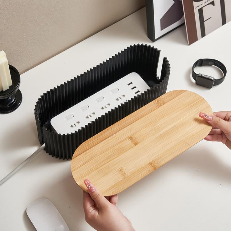 Desktop Wire Management Cable Box Power Socket & Power Cord Storage Cover Box, Spec: Black With Wood Cover
