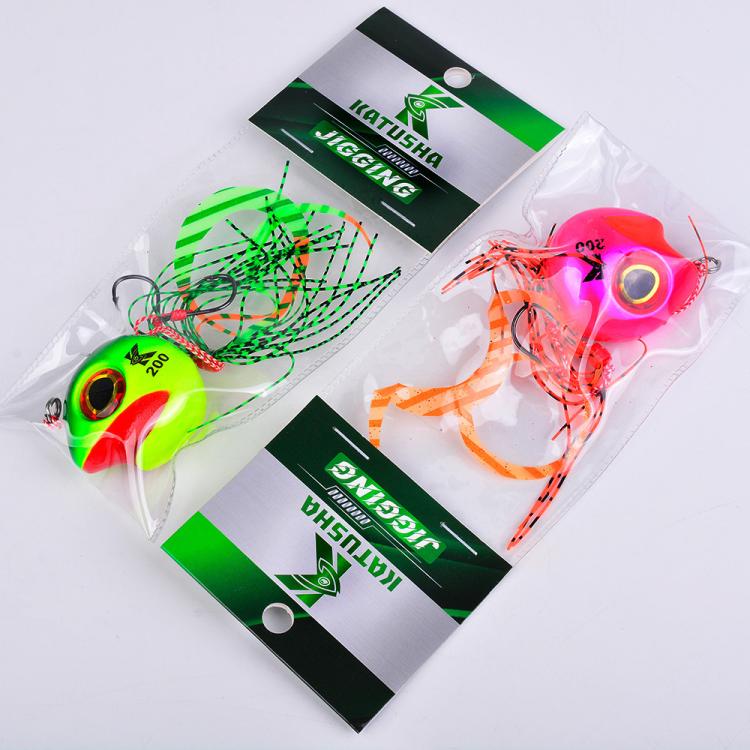 KATYUSHA Kabura Snapper Jig Head 3D Bionic Eyes Tai Rubber Lead Jigs for Bottom Fishing, Grouper, Sea Bream 60G