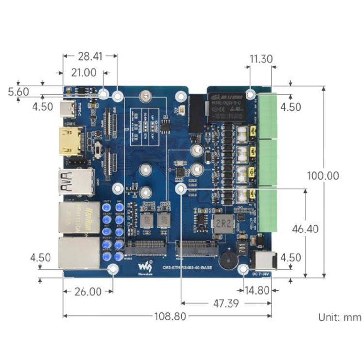 Waveshare 34251 CM5 Gigabit/2.5G Dual Ethernet Multi-Function Expansion Board Supports RS485 Industrial Communication, 4G / 5G Module And 4K Display Output
