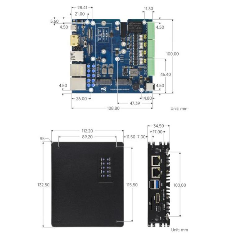 Waveshare 34252 CM5 Gigabit/2.5G Dual Ethernet Multi-Function Expansion Board Supports RS485 Industrial Communication, 4G / 5G Module And 4K Display Output UK Plug
