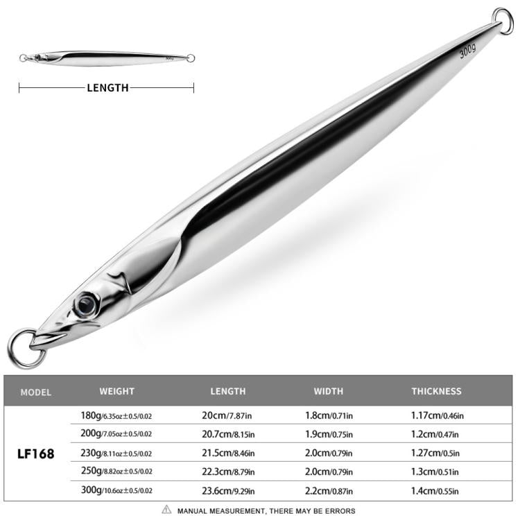 PROBEROS  LF168 Saltwater Fishing Metal Jigging Lure Blank Body Vertical Sinking Bait Shining Mirror Finish Mackerel Jigs 230g