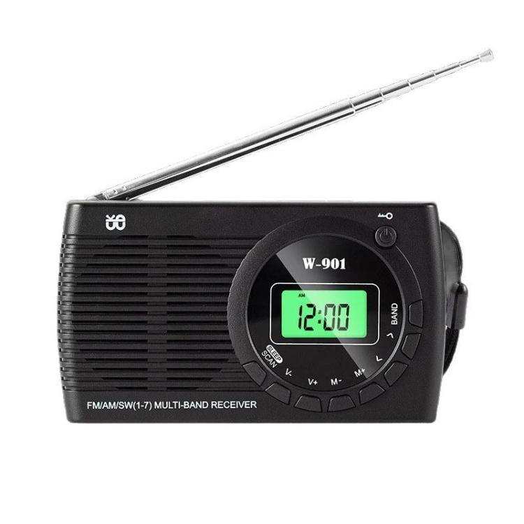FM/AM/SW Multi-Band LCD Screen Clock-Controlled Stereo Radio, Specification: For EU - Black