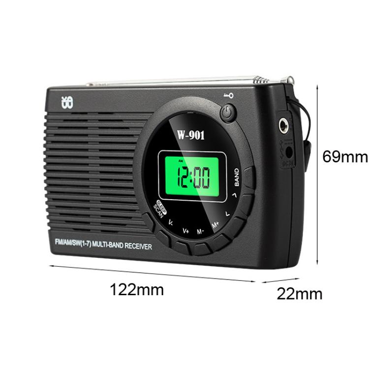 FM/AM/SW Multi-Band LCD Screen Clock-Controlled Stereo Radio, Specification: For US - Black