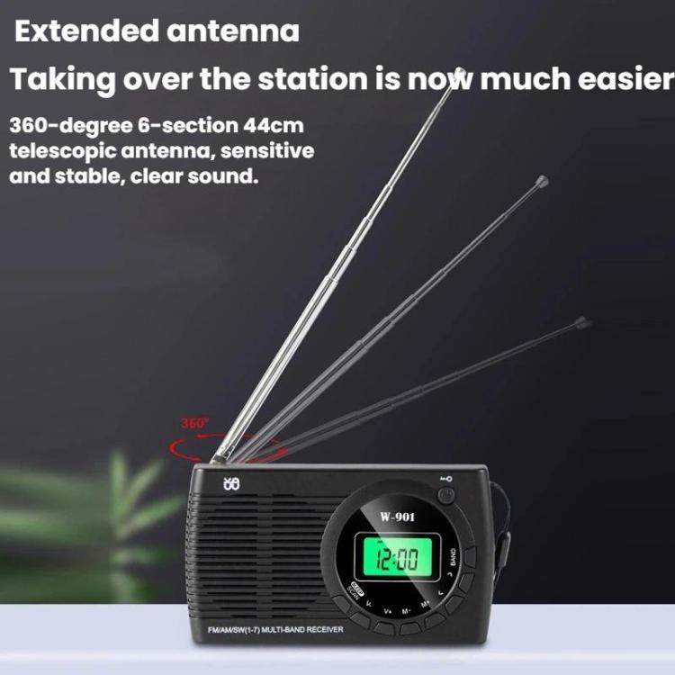 FM/AM/SW Multi-Band LCD Screen Clock-Controlled Stereo Radio, Specification: For EU - Black