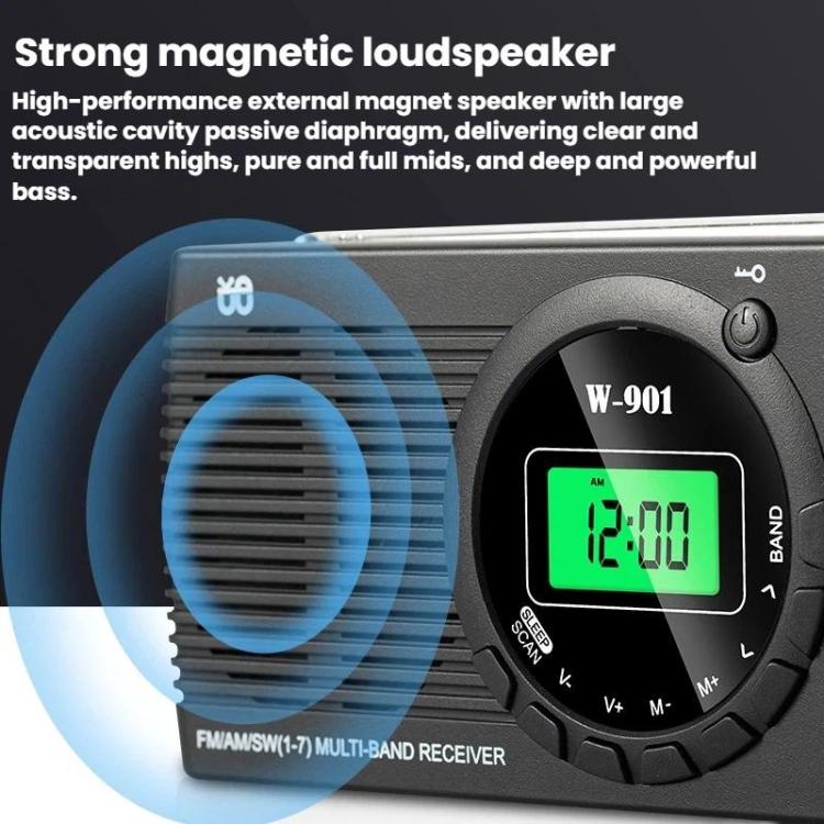 FM/AM/SW Multi-Band LCD Screen Clock-Controlled Stereo Radio, Specification: For EU - Black