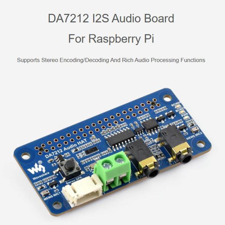 Waveshare 34213 DA7212 I2S Audio Board For Raspberry Pi, Stereo Encoding/Decoding