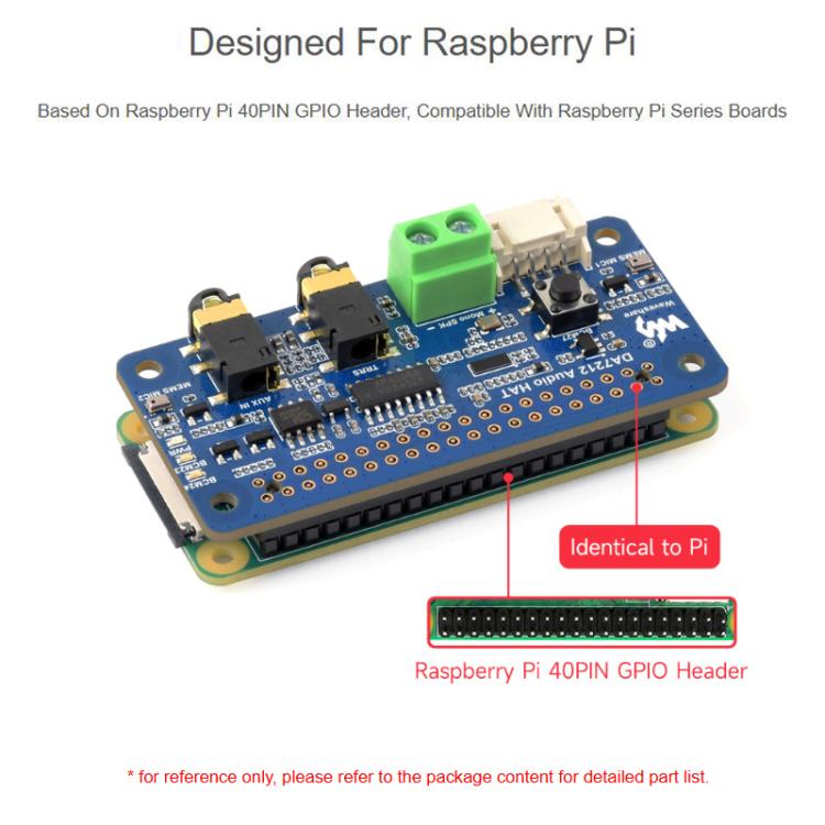 Waveshare 34213 DA7212 I2S Audio Board For Raspberry Pi, Stereo Encoding/Decoding
