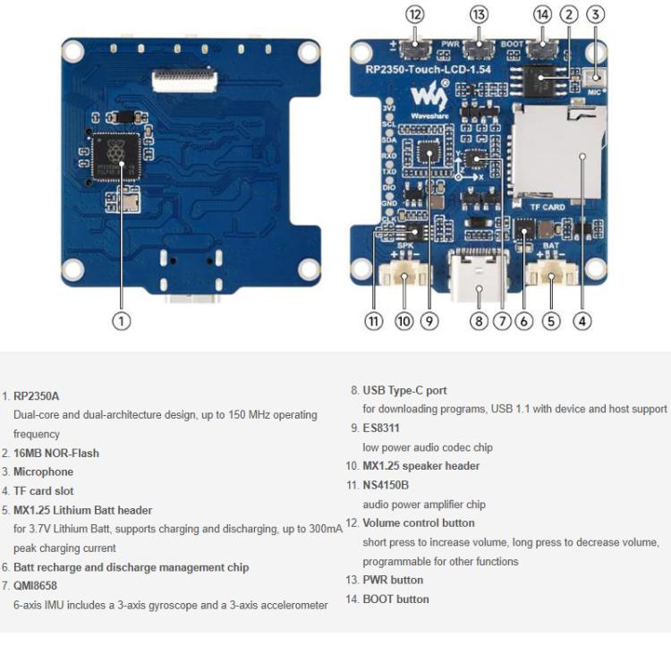 Waveshare 34332 RP2350 1.54 Inch LCD Display Development Board 65K Color, IPS Display Panel, Dual-Core And Dual-Architecture, Spec: No Battary