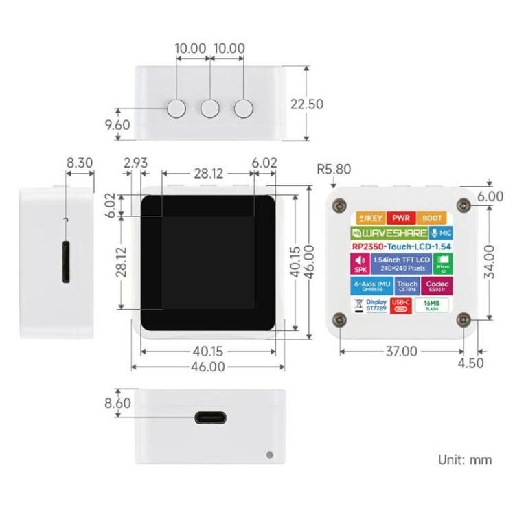 Waveshare 34332 RP2350 1.54 Inch LCD Display Development Board 65K Color, IPS Display Panel, Dual-Core And Dual-Architecture, Spec: No Battary