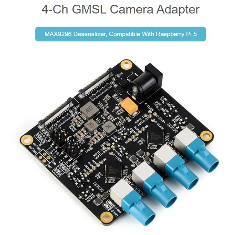 Waveshare 34128 4-Ch GMSL Camera Adapter Board, Equipped With MAX9296 Deserializer, For Raspberry Pi 5 UK Plug