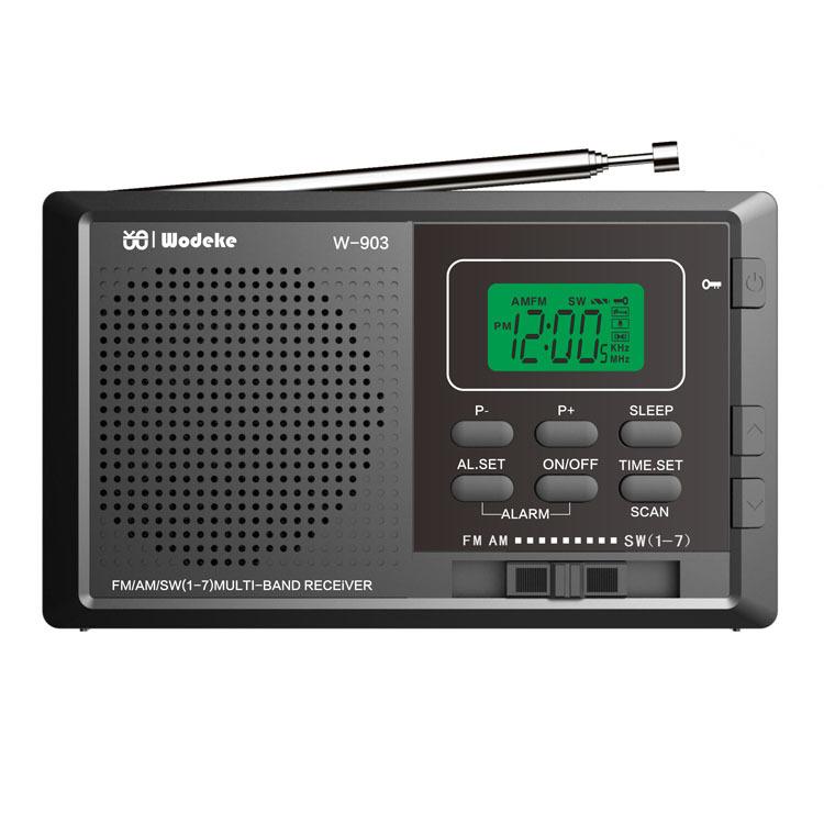 WDK FM/AM/SW Multi-Band LCD Screen Clock-Controlled Stereo Digital Radio, Specification: For EU - Black