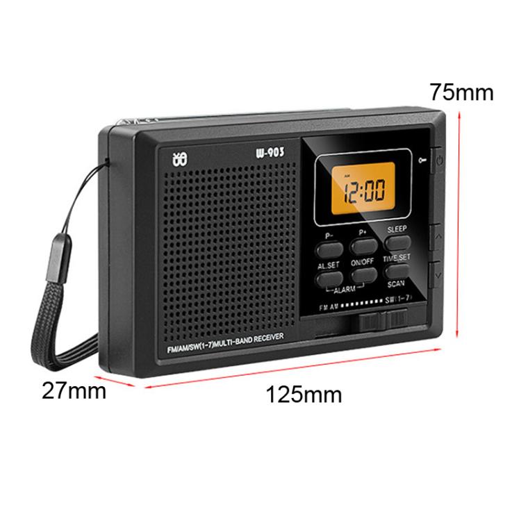 WDK FM/AM/SW Multi-Band LCD Screen Clock-Controlled Stereo Digital Radio, Specification: For EU - Black