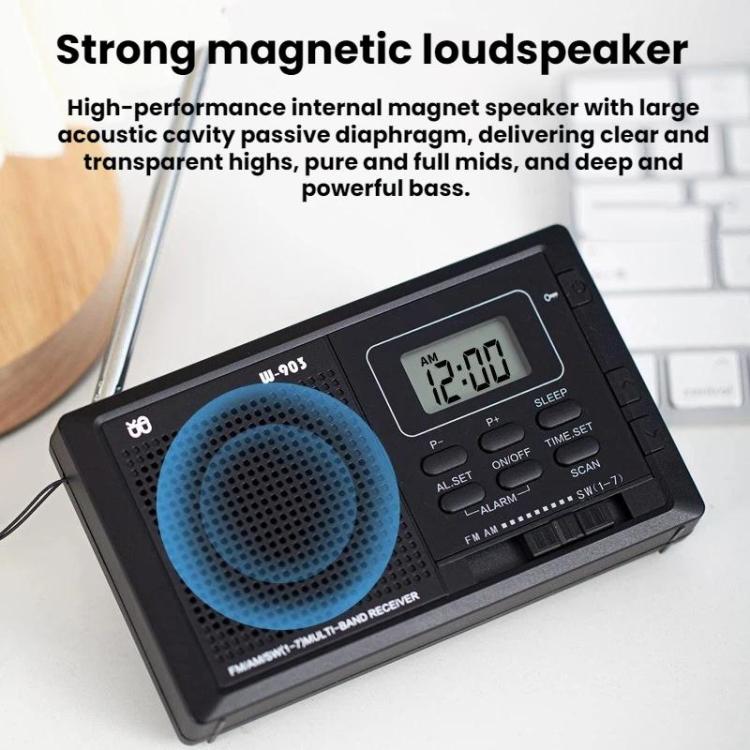 WDK FM/AM/SW Multi-Band LCD Screen Clock-Controlled Stereo Digital Radio, Specification: For US - Black