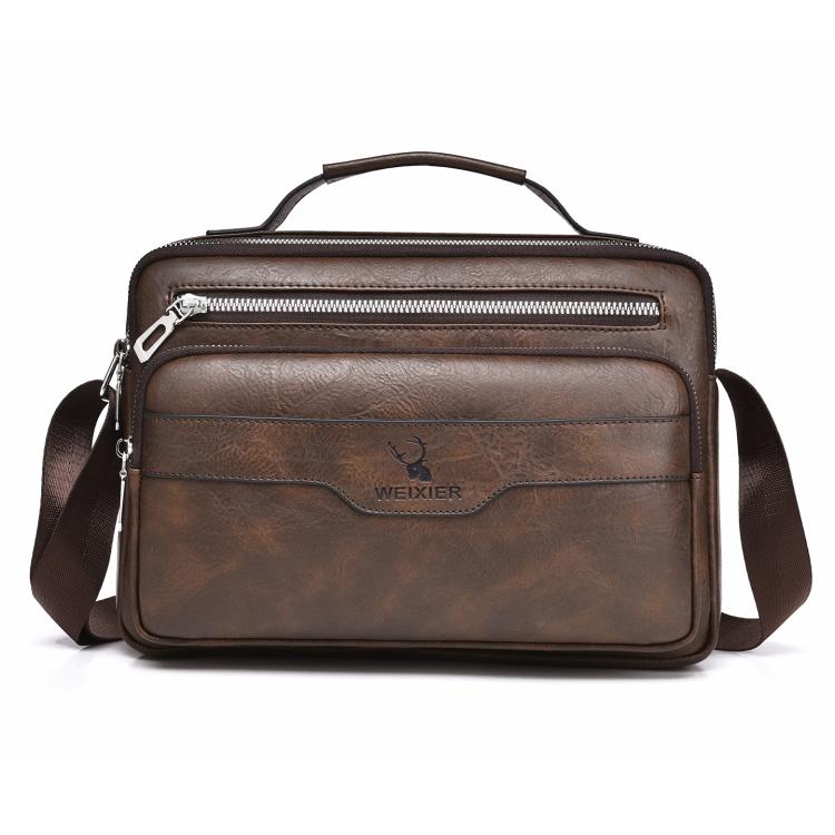 WEIXIER D1108 Men Business Retro Shoulder Bag Large Capacity Casual Waterproof PU Crossbody Bag