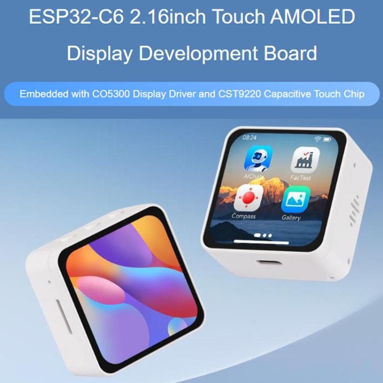 Waveshare 34201 ESP32-C6 2.16 Inch AMOLED Display Touch Screen Development Board Supports Dual Microphones, Wi-Fi 6 And BLE 5 No Battery