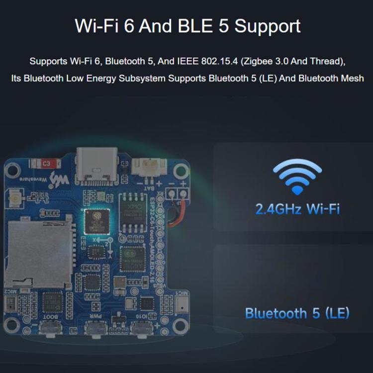 Waveshare 34201 ESP32-C6 2.16 Inch AMOLED Display Touch Screen Development Board Supports Dual Microphones, Wi-Fi 6 And BLE 5 No Battery