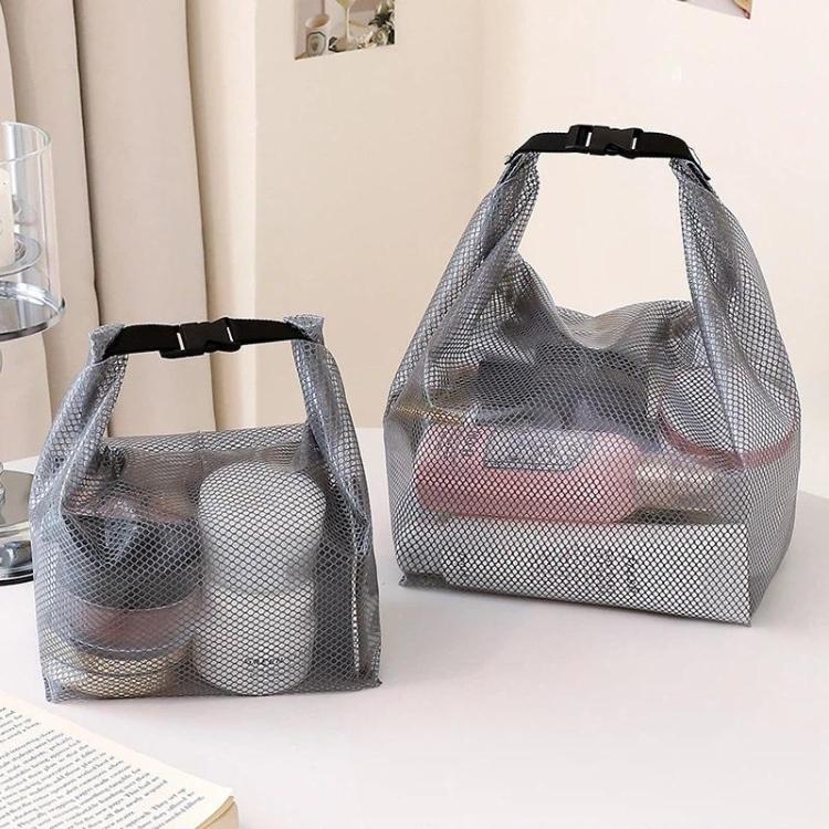 Waterproof EVA Mesh Toiletry Bag Portable Travel Storage Organizer For Bathroom Gym Swimming Makeup Wash Bag With Buckle Closure Large Transparent Gray