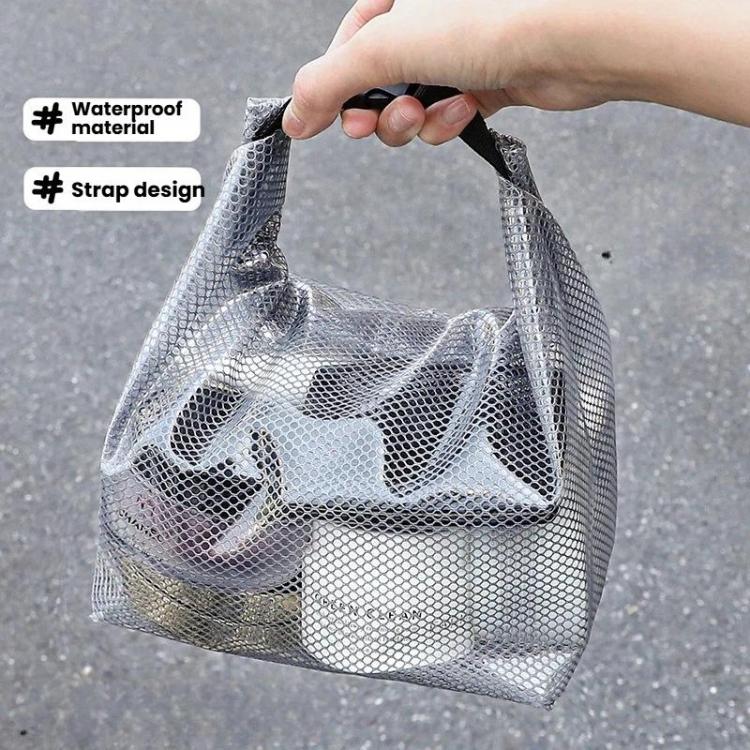 Waterproof EVA Mesh Toiletry Bag Portable Travel Storage Organizer For Bathroom Gym Swimming Makeup Wash Bag With Buckle Closure Large Transparent Gray