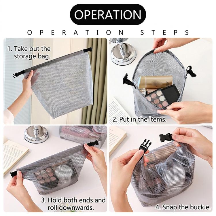 Waterproof EVA Mesh Toiletry Bag Portable Travel Storage Organizer For Bathroom Gym Swimming Makeup Wash Bag With Buckle Closure Small Transparent White