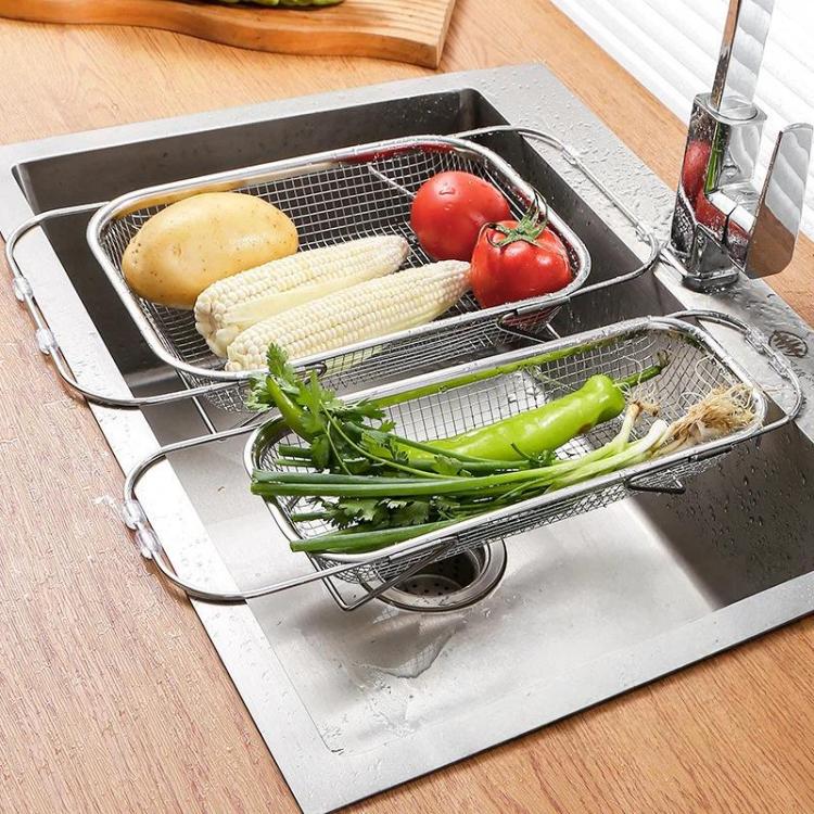 Expandable Over The Sink Colander Strainer 304 Stainless Steel Fine Mesh Drain Basket With Adjustable Arms And Standing Feet Extra Large