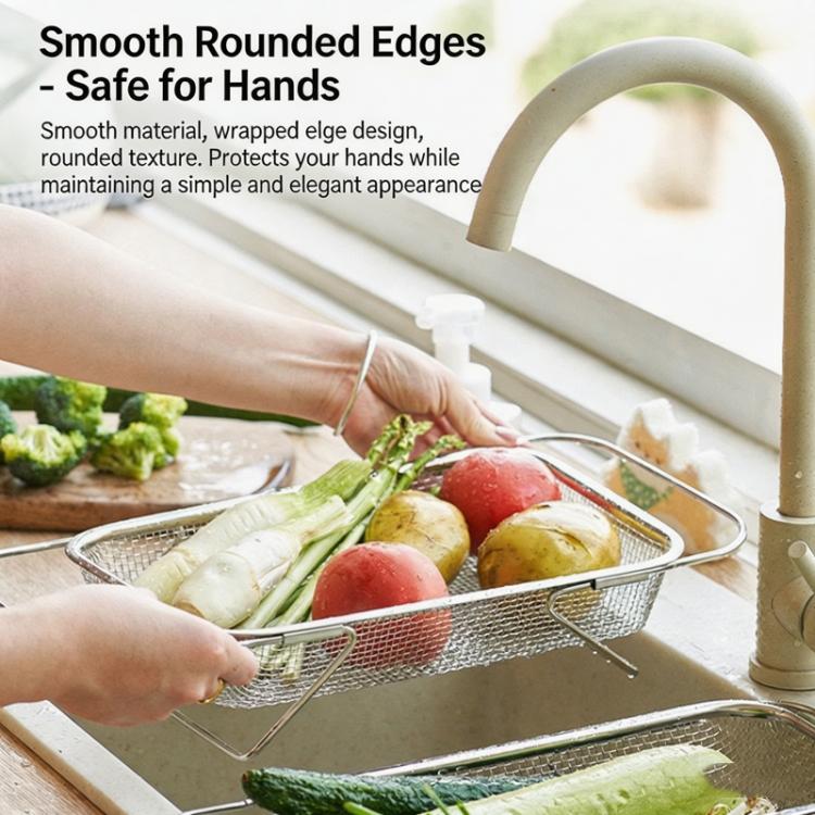 Expandable Over The Sink Colander Strainer 304 Stainless Steel Fine Mesh Drain Basket With Adjustable Arms And Standing Feet Extra Large