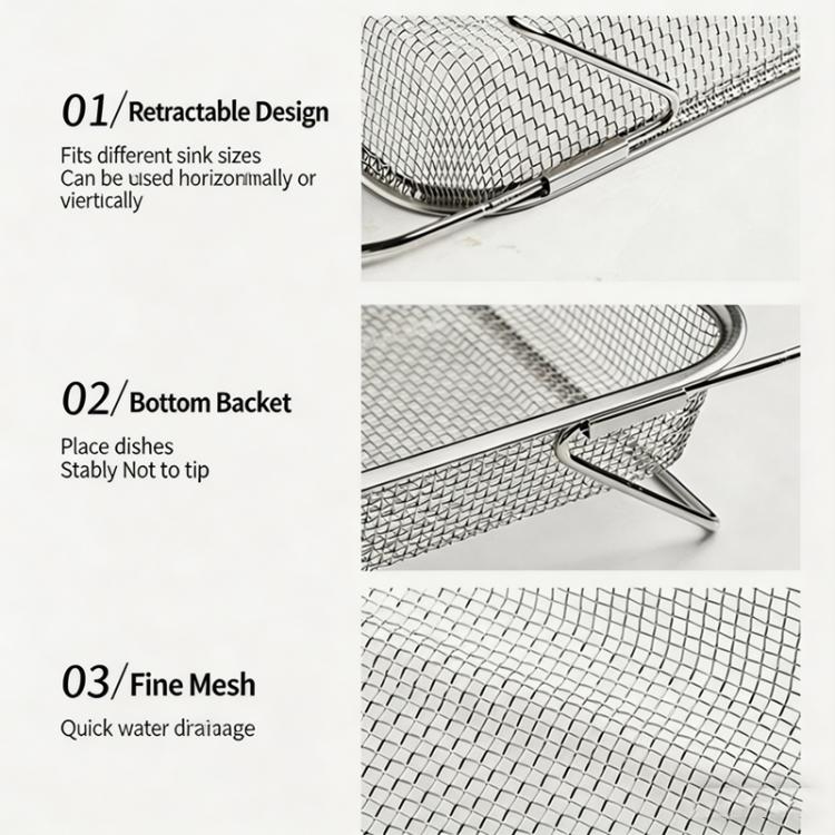 Expandable Over The Sink Colander Strainer 304 Stainless Steel Fine Mesh Drain Basket With Adjustable Arms And Standing Feet Small