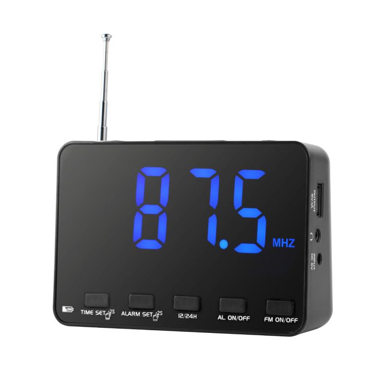 WDK Single-Band FM Digital Extra-Large Screen Display Alarm Clock Radio, Size: For EU - Black Machine With Blue Light