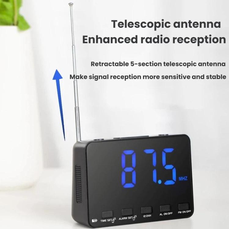 WDK Single-Band FM Digital Extra-Large Screen Display Alarm Clock Radio, Size: For US - Black Machine With Blue Light