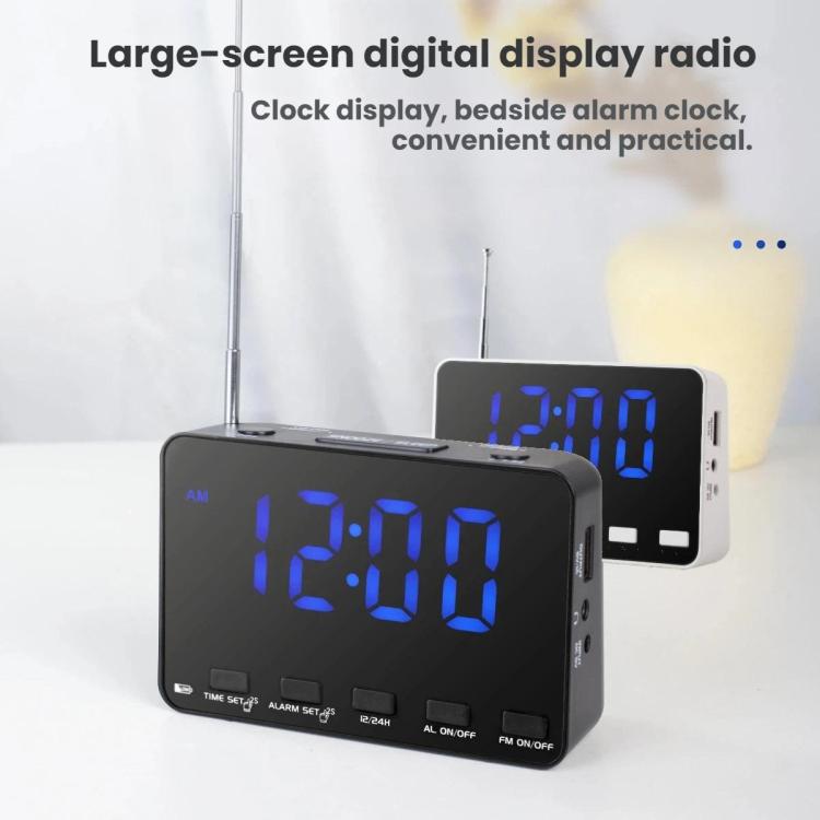 WDK Single-Band FM Digital Extra-Large Screen Display Alarm Clock Radio, Size: For US - Black Machine With Blue Light