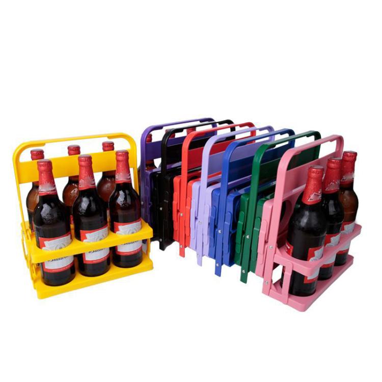 6-Hole Foldable Beer Bottle Carrier Portable Plastic Beverage Caddy With Handle Collapsible Drink Holder Organizer For Wine, Soda, Cocktails
