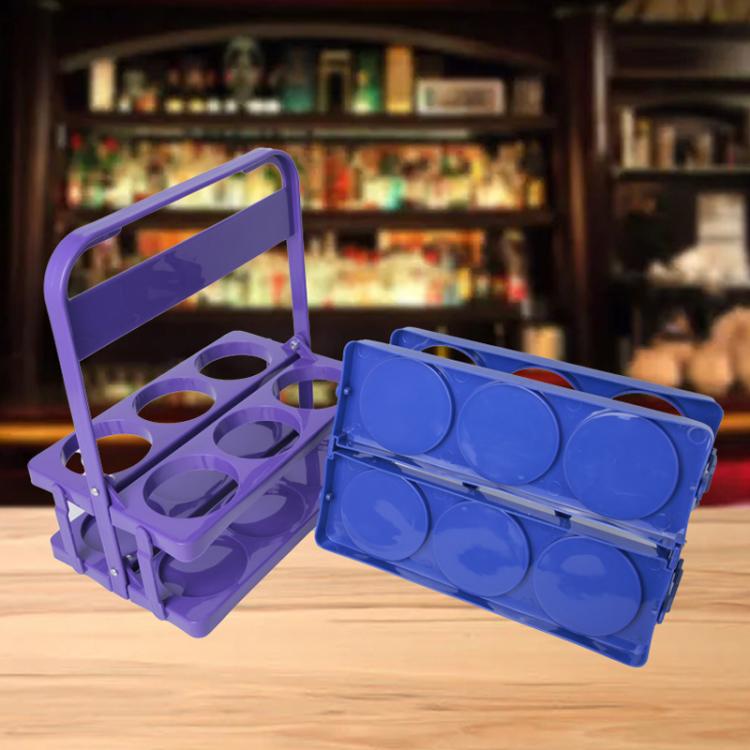 6-Hole Foldable Beer Bottle Carrier Portable Plastic Beverage Caddy With Handle Collapsible Drink Holder Organizer For Wine, Soda, Cocktails