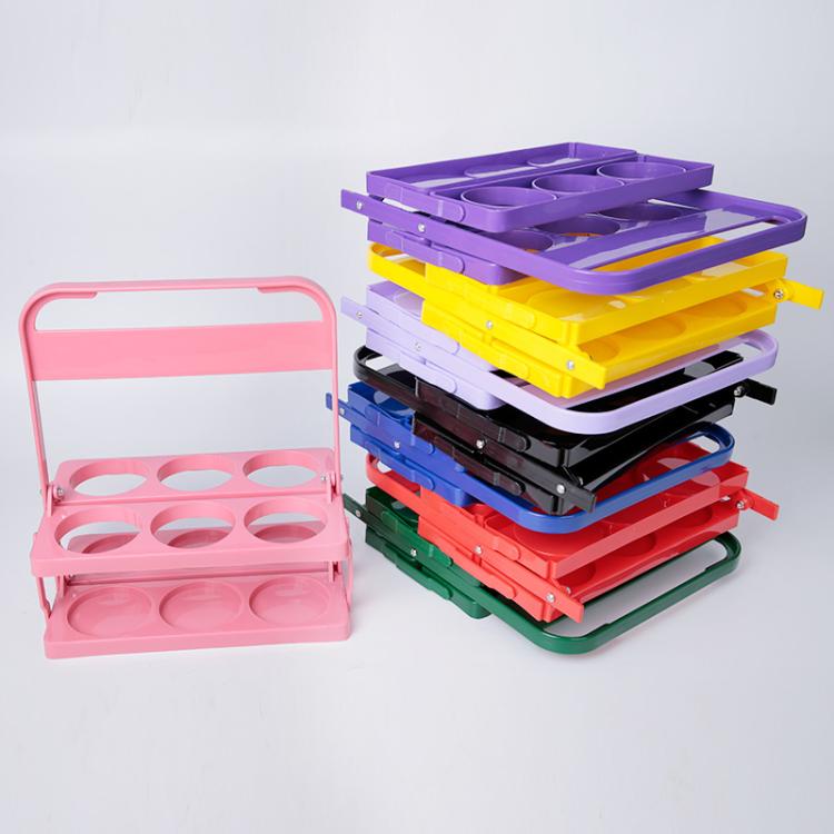 6-Hole Foldable Beer Bottle Carrier Portable Plastic Beverage Caddy With Handle Collapsible Drink Holder Organizer For Wine, Soda, Cocktails