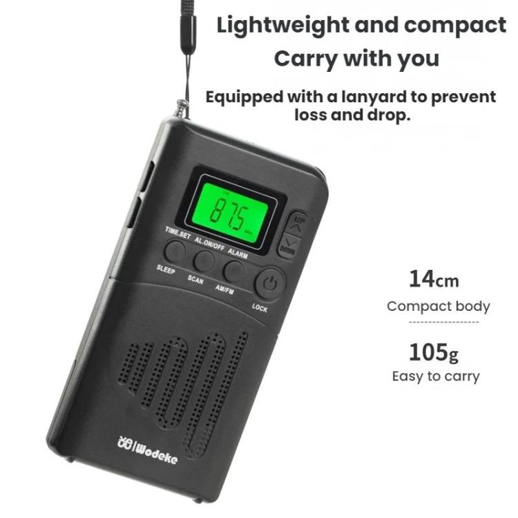 WDK Portable FM/AM Full-Band Mini Digital Display Radio, Size: For US - Black