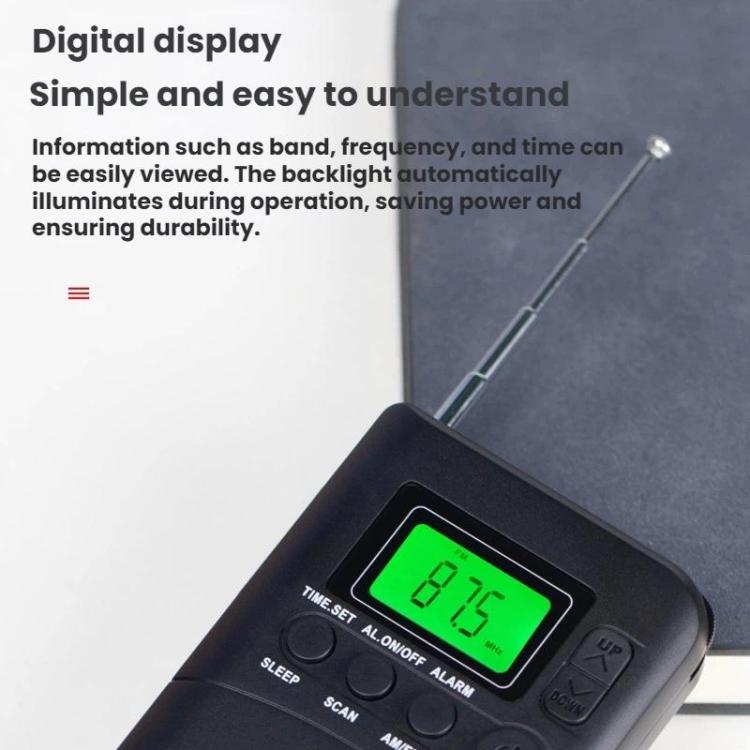 WDK Portable FM/AM Full-Band Mini Digital Display Radio, Size: For EU - Black