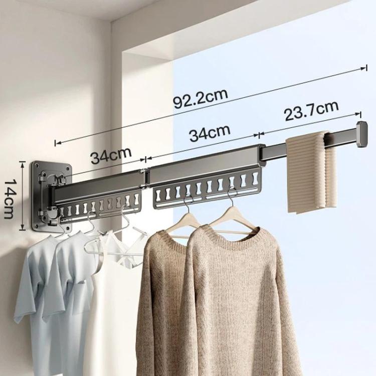 Balcony Folding Clothes Drying Rack Household Drill-Free Retractable Clothes Rod, Spec: 2-Fold Grey