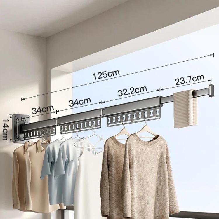 Balcony Folding Clothes Drying Rack Household Drill-Free Retractable Clothes Rod, Spec: 3-Fold Grey