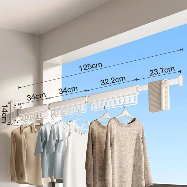 Balcony Folding Clothes Drying Rack Household Drill-Free Retractable Clothes Rod, Spec: 3-Fold White