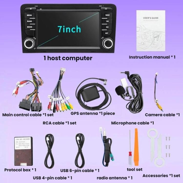 7-Inch Car Navigation Multimedia Smartphone Connectivity CarPlay All-In-One For Audi A3, Specification: Quad-core 2GB+32GB