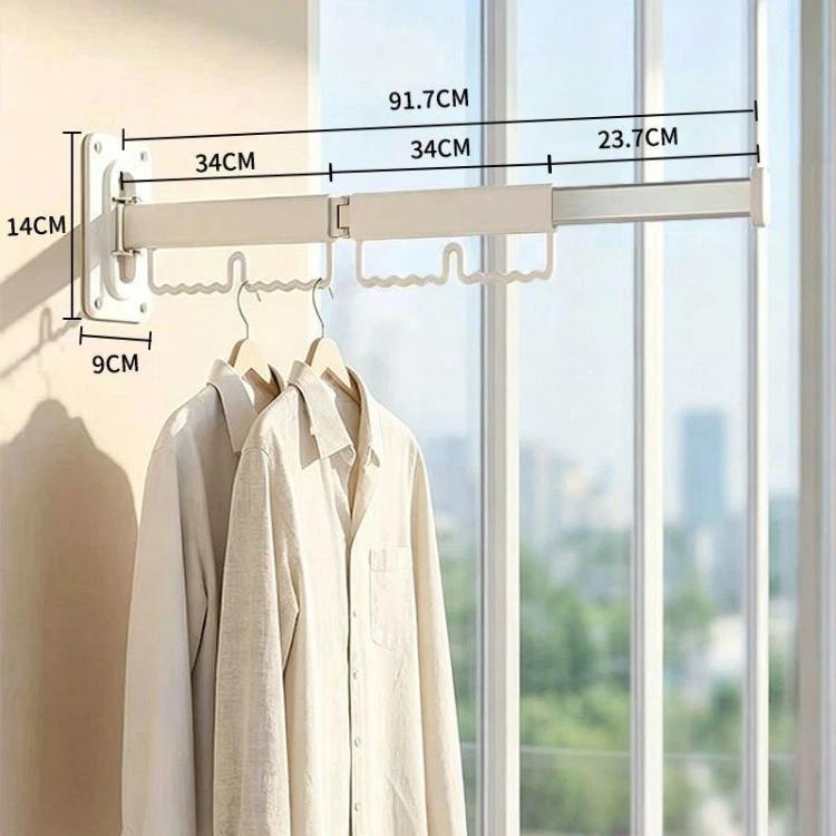Household Rotatable Folding Clothes Drying Rack Wall-Mounted Drill-Free Retractable Clothes Rod, Spec: 2-Fold White