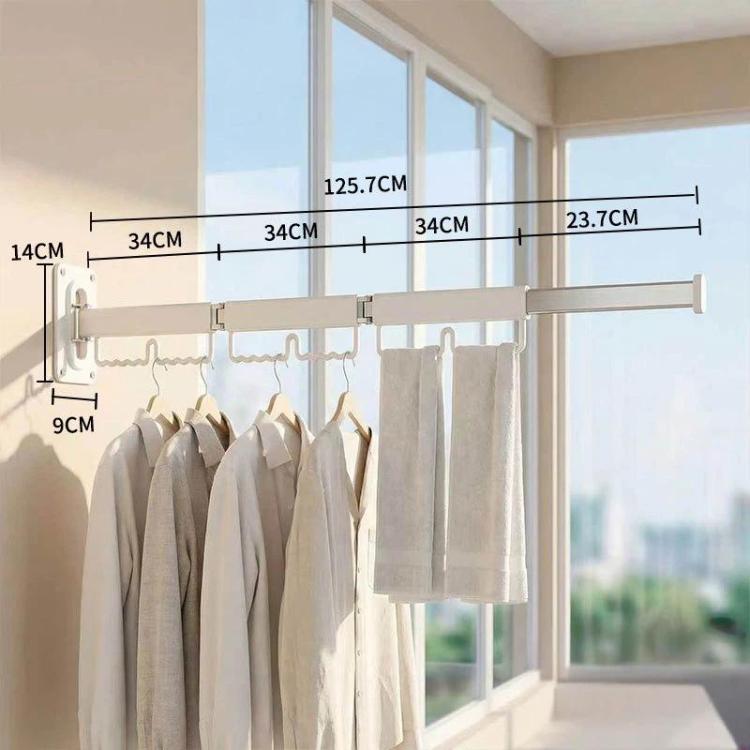 Household Rotatable Folding Clothes Drying Rack Wall-Mounted Drill-Free Retractable Clothes Rod, Spec: 3-Fold White