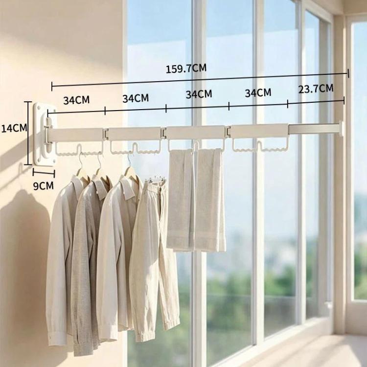 Household Rotatable Folding Clothes Drying Rack Wall-Mounted Drill-Free Retractable Clothes Rod, Spec: 4-Fold White