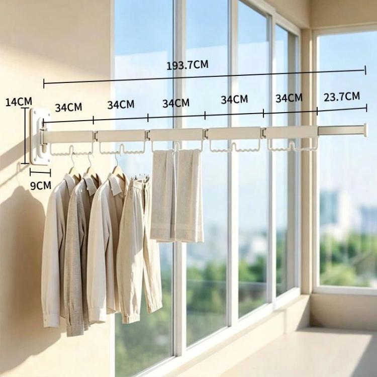 Household Rotatable Folding Clothes Drying Rack Wall-Mounted Drill-Free Retractable Clothes Rod, Spec: 5-Fold White