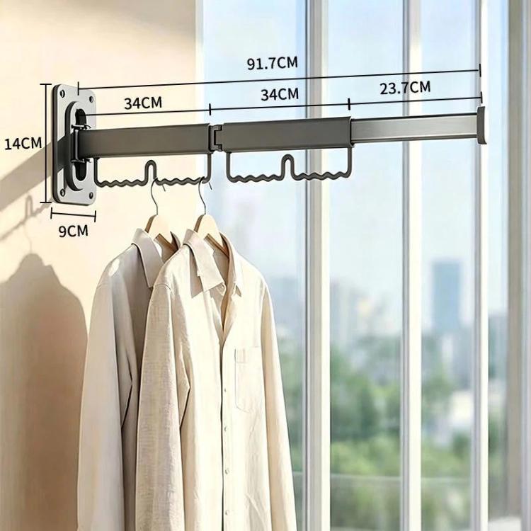 Household Rotatable Folding Clothes Drying Rack Wall-Mounted Drill-Free Retractable Clothes Rod, Spec: 2-Fold Grey