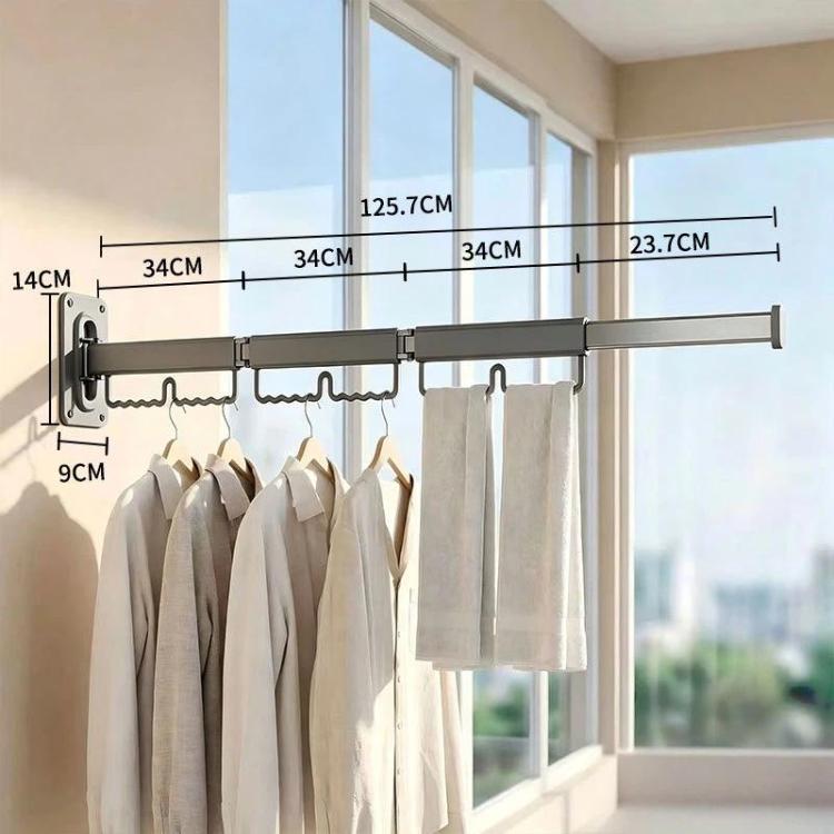 Household Rotatable Folding Clothes Drying Rack Wall-Mounted Drill-Free Retractable Clothes Rod, Spec: 3-Fold Grey
